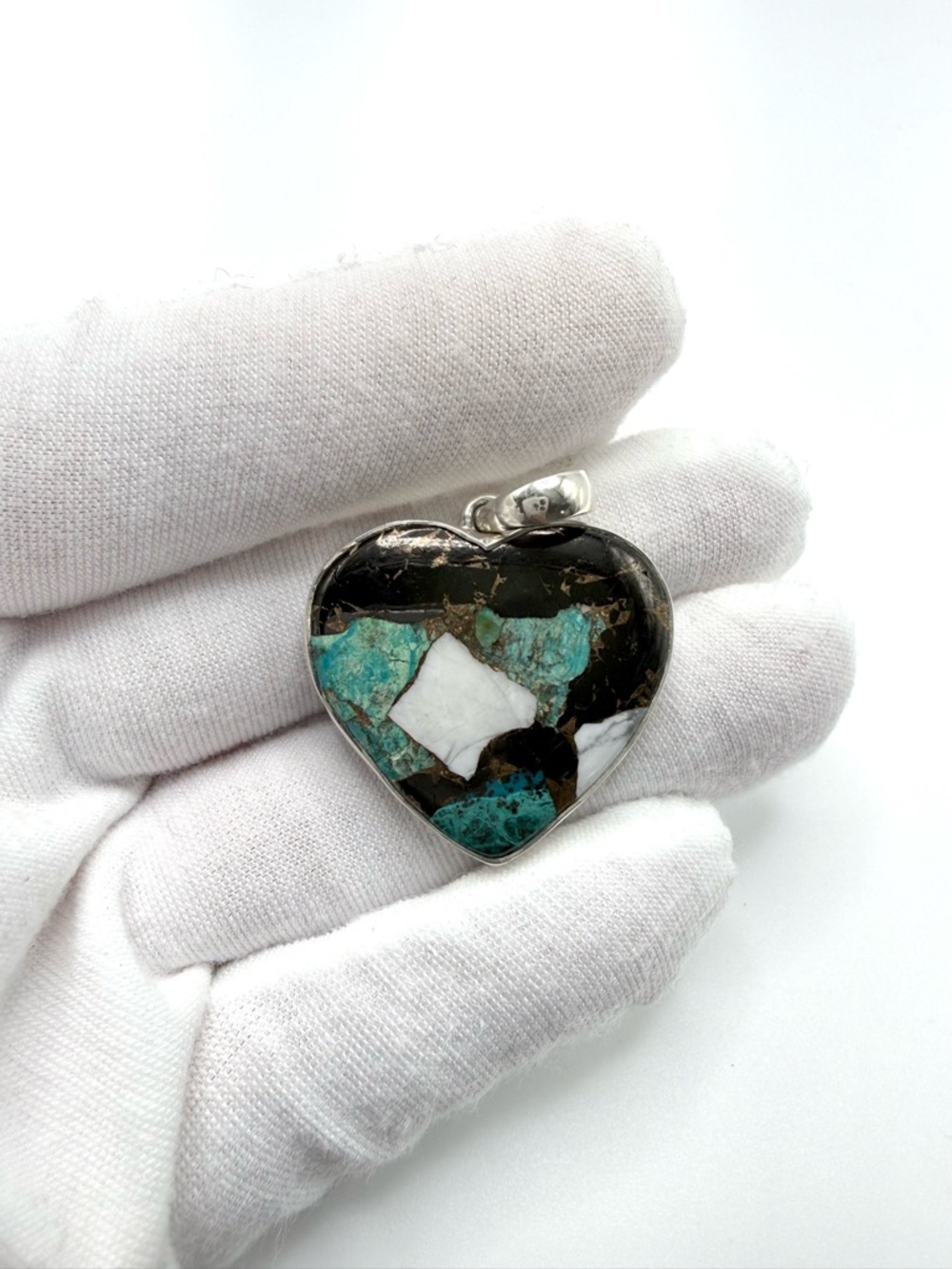 Howlite Chrysocolla .925 Sterling Silver Heart Pendant